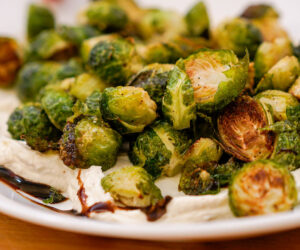 Roasted Brussel Sprouts with Horseradish Whipped Goat Cheese