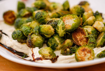 Roasted Brussel Sprouts with Horseradish Whipped Goat Cheese