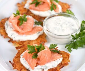 Salmon Rosti Recipe with dill cream sauce